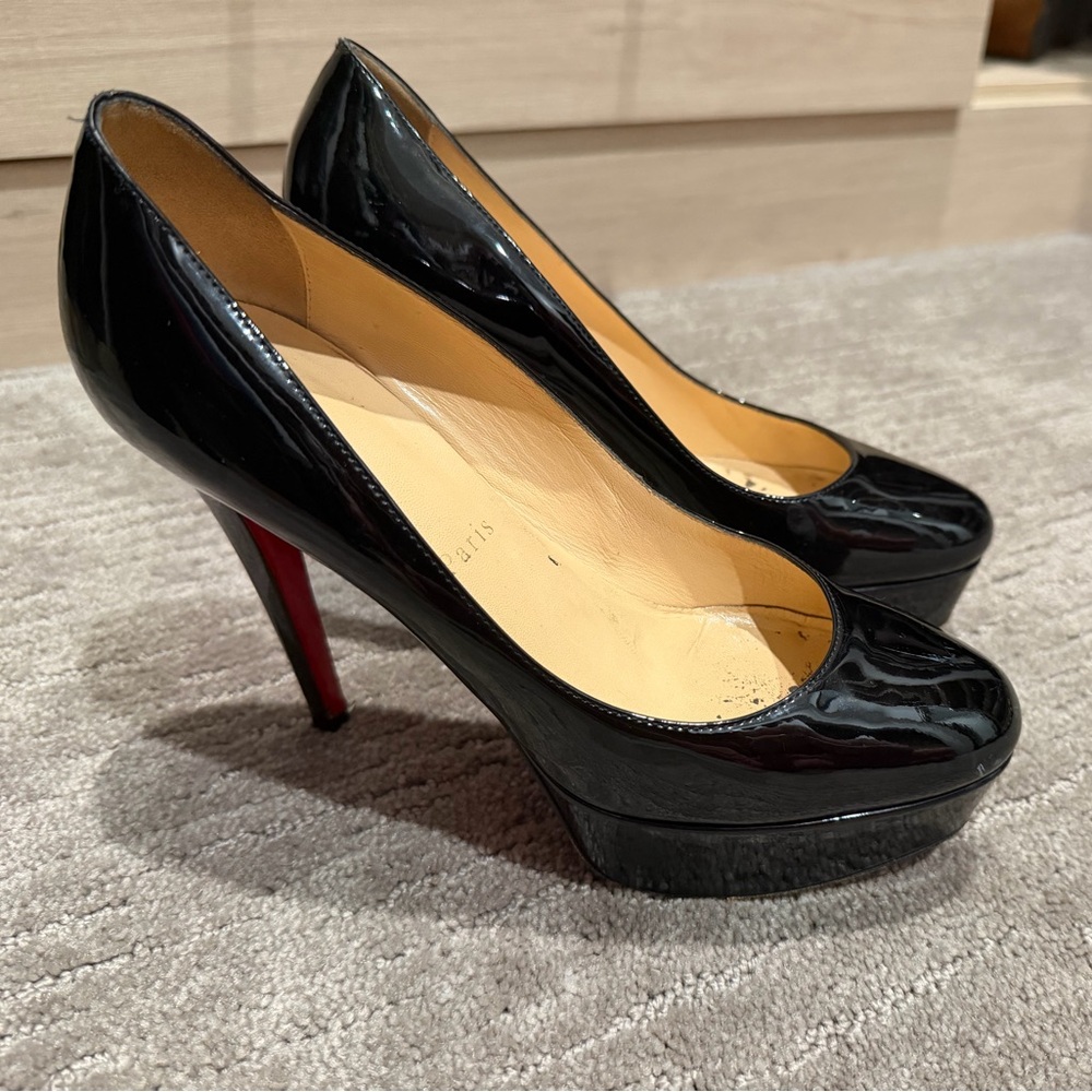Christian Louboutin Black Patent Platform Pumps with Red Soles